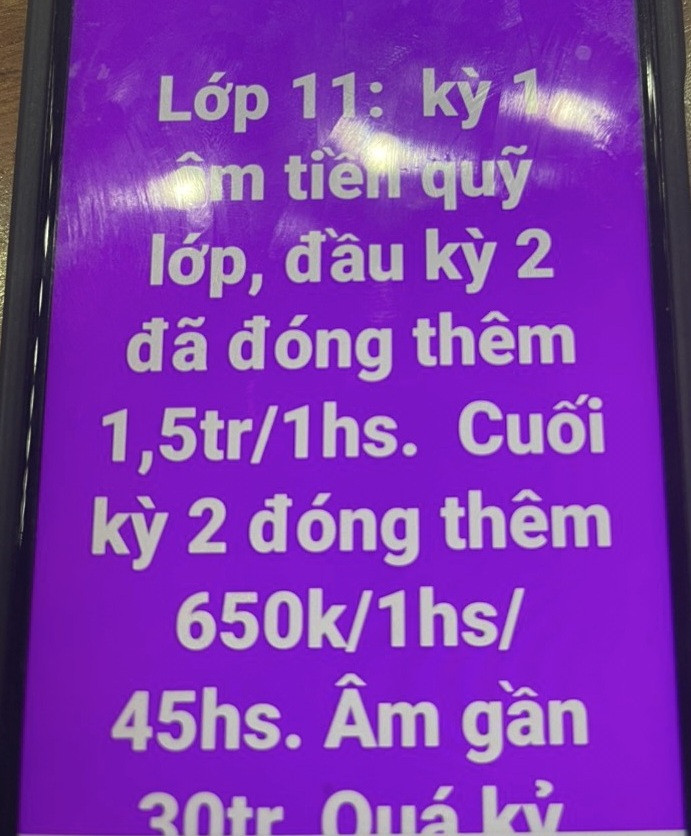 Nội dung phản ánh quỹ lớp &quot;âm&quot; gần 30 triệu đồng gây xôn xao dư luận.