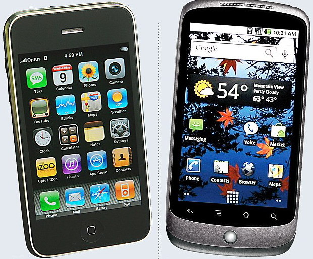 Google ra mắt "sát thủ" của iPhone ảnh 5 iPhone (trái) và Nexus One