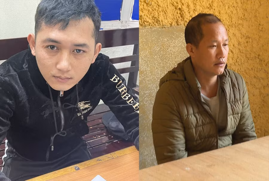 Hai đối tượng Trần Thế Quang (trái) và Nguyễn Đăng Hùng tại cơ quan chức năng.