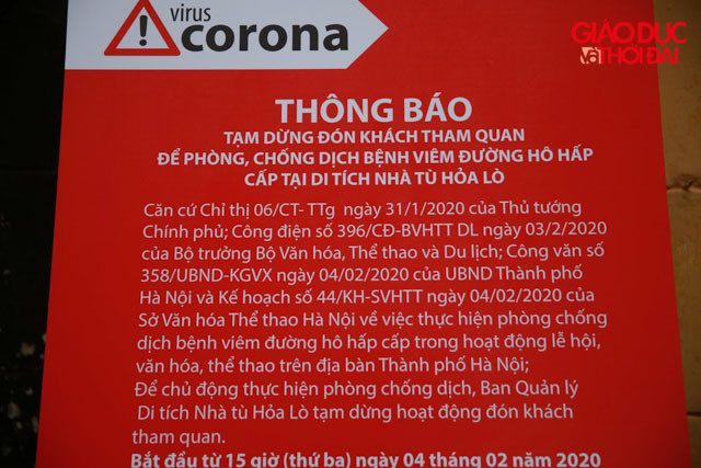 Trước đó, trong phiên họp Ban chỉ đạo phòng, chống bệnh viêm đường hô hấp cấp do chủng mới của virus corona (nCoV) chiều 3/2, Chủ tịch UBND TP Hà Nội Nguyễn Đức Chung đồng ý với đề xuất của UBND quận Hoàn Kiếm về việc tạm dừng hoạt động phố đi bộ trên địa bàn quận Hoàn Kiếm. Thời gian tạm dừng có thể kéo dài tới 20 ngày, sau đó mới tính toán tổ chức hoạt động trở lại. Khách du lịch chỉ có thể chụp ảnh từ xa với cầu Thê Húc. Ngay sau đó rất nhiều di tích lịch sử khác tại Hà Nội cũng đóng cửa nhằm phòng, chống dịch corona.