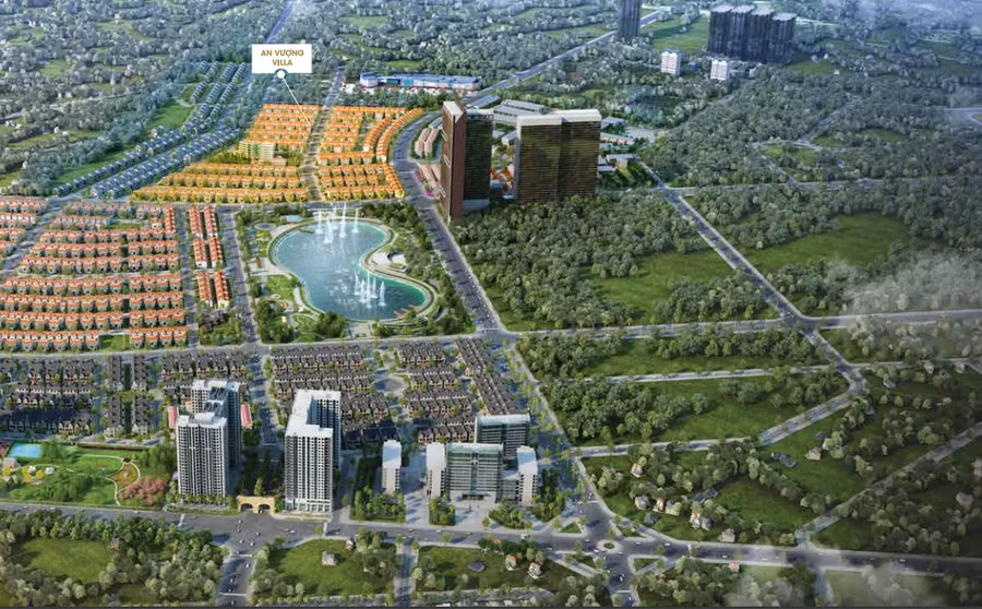 Phối cảnh tổng thể tiểu khu An Vượng Villa nằm trong dự án khu đô thị Dương Nội. 