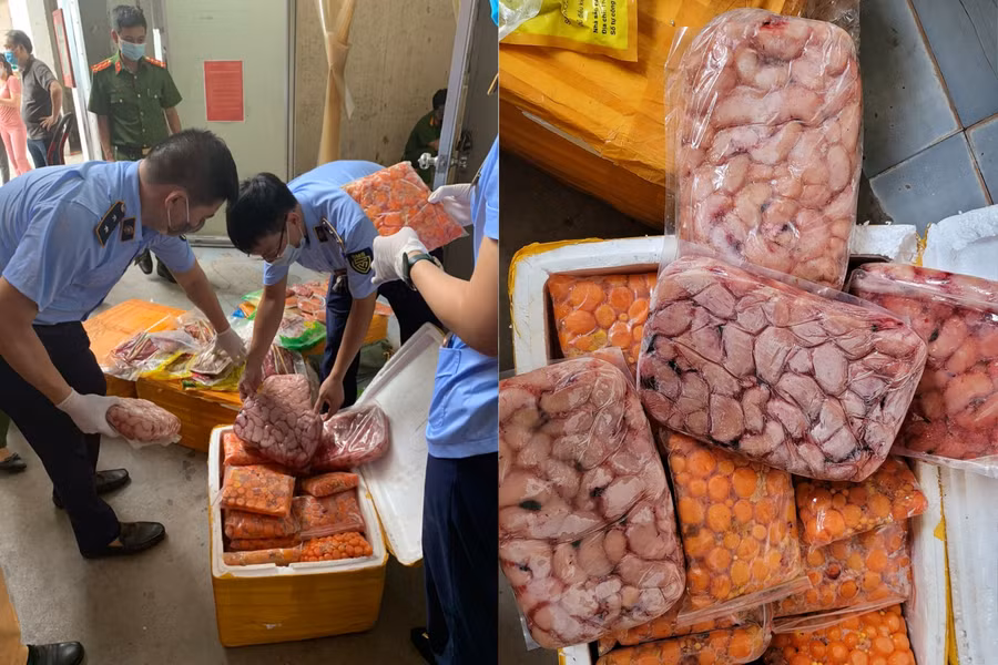 Số thực phẩm bốc mùi hôi thối bị lực lượng chức năng phát hiện, thu giữ. Ảnh: Tổng Cục QLTT.