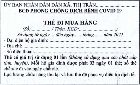 Mẫu thẻ đi mua hàng hóa, nhu yếu phẩm.