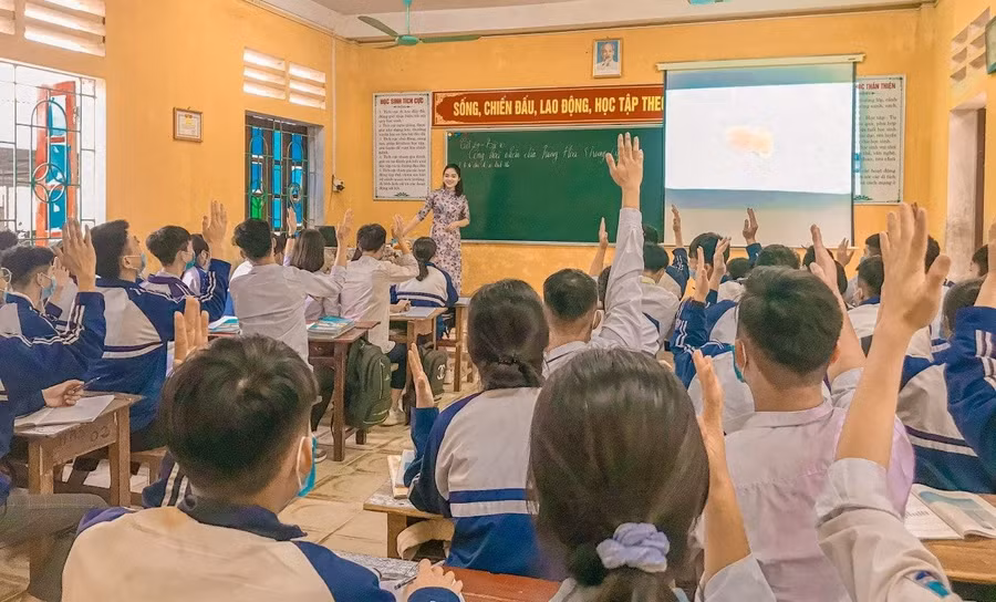 Một lớp học của Trường THPT Nguyễn Bỉnh Khiêm (Phú Thọ). Ảnh: Website nhà trường - thời điểm chưa có dịch Covid-19.