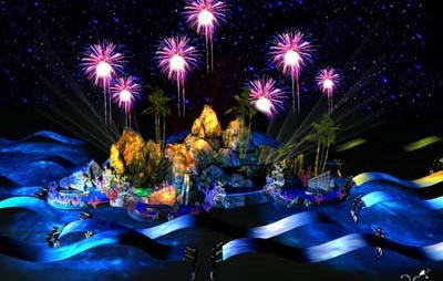 Sân khấu lung linh huyền ảo với màn pháo hoa rực rỡ. Đây sẽ là Carnaval rực rỡ sắc màu do những người mẫu đảm trách vũ hội hóa trang.