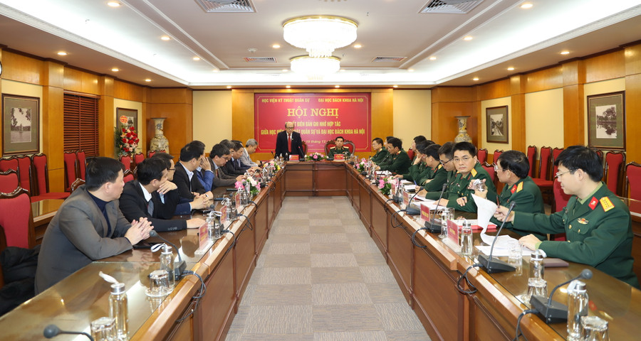 Toàn cảnh lễ ký kết biên bản ghi nhớ hợp tác giữa Học viện Kỹ thuật Quân sự với ĐH Bách khoa Hà Nội. Toàn cảnh lễ ký kết biên bản ghi nhớ hợp tác giữa Học viện Kỹ thuật Quân sự với ĐH Bách khoa Hà Nội.