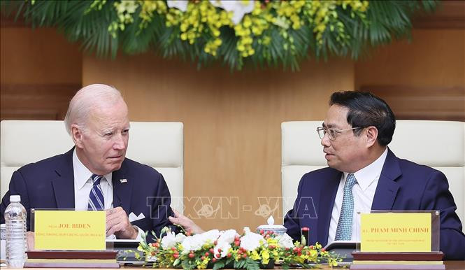 Thủ tướng Phạm Minh Chính và Tổng thống Joe Biden tại Hội nghị cấp cao Việt Nam - Hoa Kỳ về Đổi mới sáng tạo và Đầu tư. Ảnh: Dương Giang/TTXVN Thủ tướng Phạm Minh Chính và Tổng thống Joe Biden tại Hội nghị cấp cao Việt Nam - Hoa Kỳ về Đổi mới sáng tạo và Đầu tư. Ảnh: Dương Giang/TTXVN