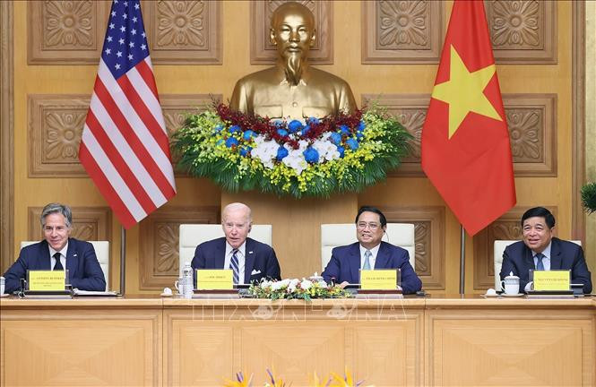 Thủ tướng Phạm Minh Chính và Tổng thống Hoa Kỳ Joe Biden dự Hội nghị cấp cao Việt Nam - Hoa Kỳ về Đổi mới sáng tạo và Đầu tư. Ảnh: Dương Giang/TTXVN Thủ tướng Phạm Minh Chính và Tổng thống Hoa Kỳ Joe Biden dự Hội nghị cấp cao Việt Nam - Hoa Kỳ về Đổi mới sáng tạo và Đầu tư. Ảnh: Dương Giang/TTXVN