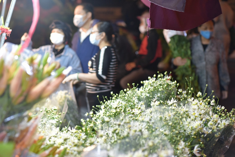 Ban đêm và rạng sáng là thời điểm đông nhất của chợ hoa Quảng An.