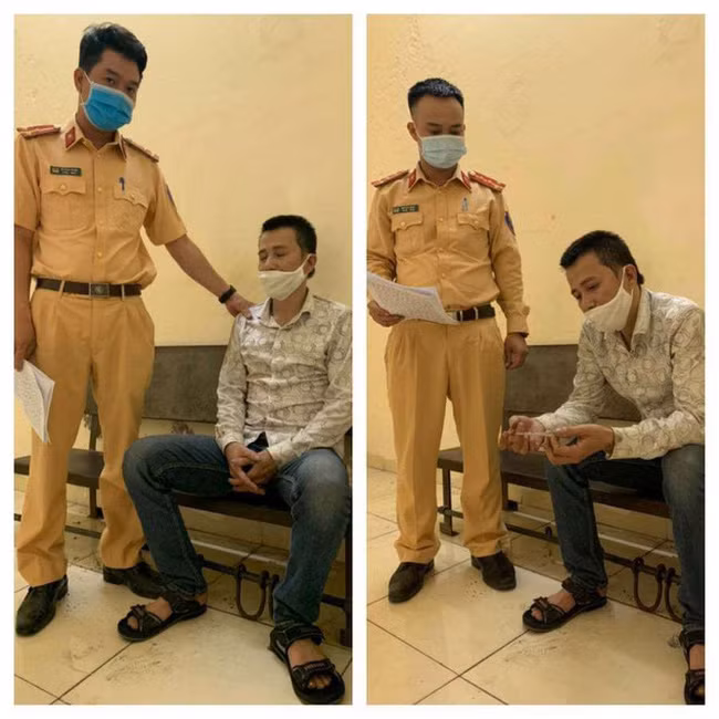 Nguyễn Văn Nghị bị khống chế, đưa về trụ sở Công an phường Nhân Chính. Ảnh: NLĐ