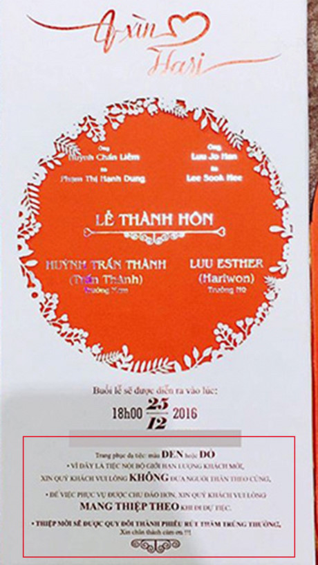 Choáng với quy định Trấn Thành - Hari Won đặt ra cho khách mời đám cưới - Ảnh 4 Choang voi quy dinh Tran Thanh - Hari Won dat ra cho khach moi dam cuoi - Anh 4