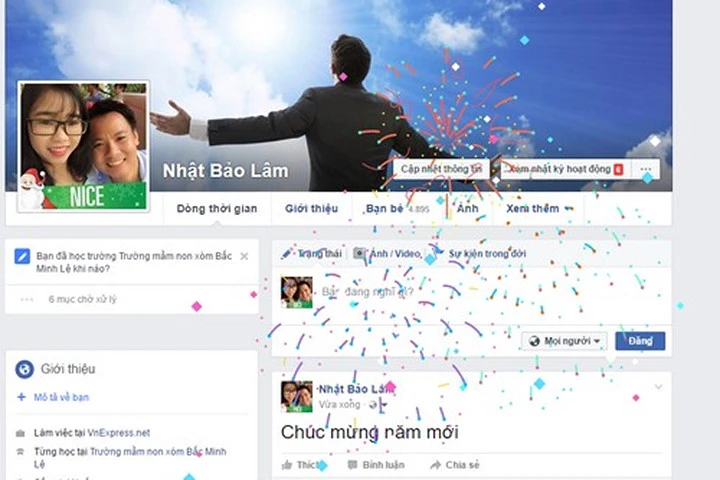 Facebook ra tính năng bắn pháo hoa mừng năm mới