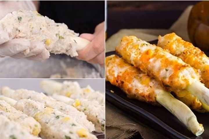 Tôm mực xiên sả nướng thơm lừng gian bếp