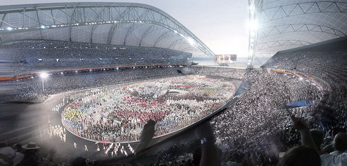 Sochi Olylmpic Stadium, Russia: The sustainable stadium for the 2014 Winter Games is designed to evoke a shell, with walls and roof layered in a crystalline ’skin’ that reflects sunlight and can be lit up at night Read more: http://www.dailymail.co.uk/news/article-1354540/Tree-towers-Taiwan-mega-pyramid-Tokyo-Cities-future-here.html#ixzz1DKrnRPKM