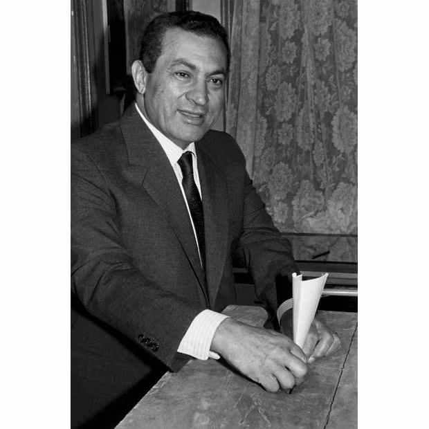 6 April 1987: Egyptian President Hosni Mubarak casts his ballot for the first parliamentary elections in Egypt, in Heliopolis, a suburb of Cairo.