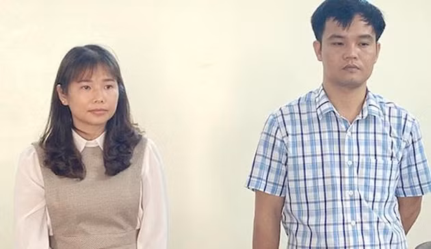 Bị can Lý Thị Minh và Nguyễn Văn Hùng.