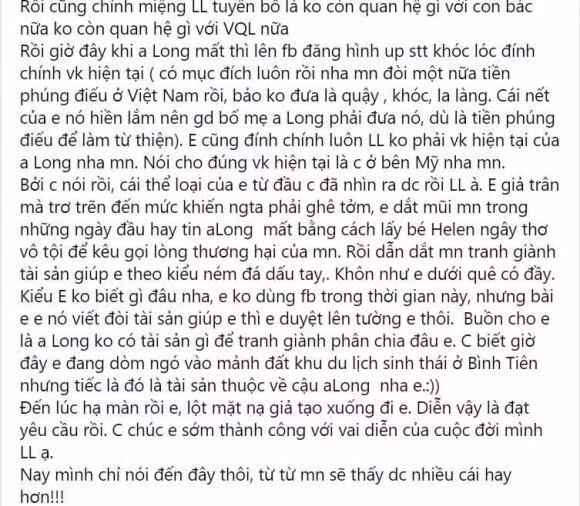 Bạn Vân Quang Long tố Linh Lan đòi tiền phúng điếu, hỗ láo với ba mẹ chồng
