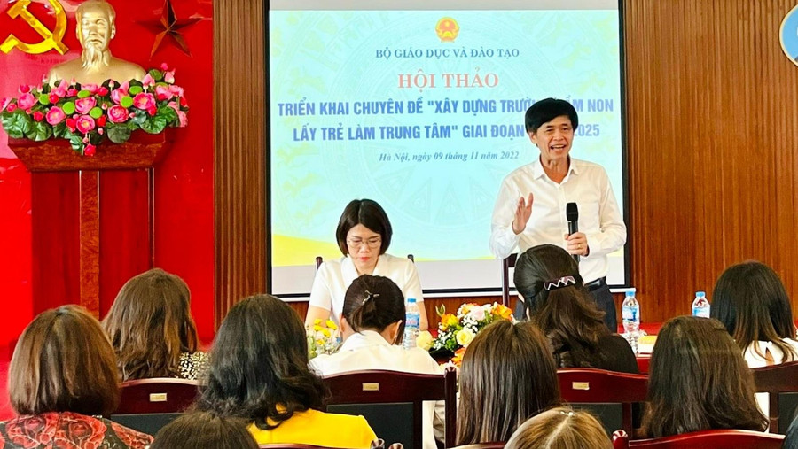 PGS.TS Nguyễn Bá Minh - Vụ trưởng Vụ Giáo dục mầm non phát biểu chỉ đạo Hội thảo. PGS.TS Nguyễn Bá Minh - Vụ trưởng Vụ Giáo dục mầm non phát biểu chỉ đạo Hội thảo.