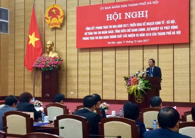 Giám đốc Sở Nội vụ Hà Nội Trần Huy Sáng phát biểu tại Hội nghị. Ảnh: Thùy Linh