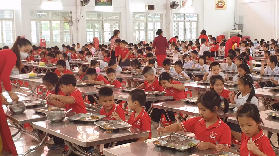 Một bữa ăn của học sinh Trường TH, THCS&THPT Victory. (Ảnh: PV)