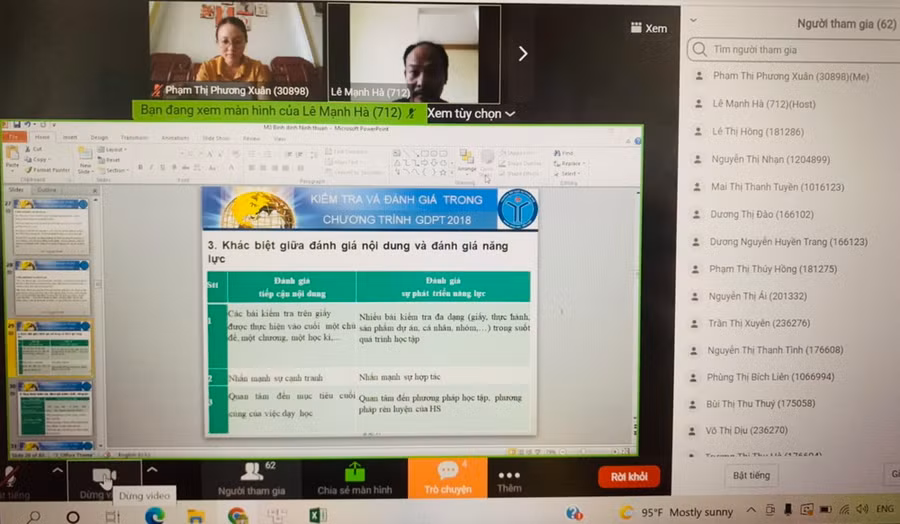 Một lớp tập huấn, bồi dưỡng giáo viên đại trà bằng hình thức trực tuyến, có sự hướng dẫn của giảng viên Trường ĐH Sư phạm (ĐH Huế).