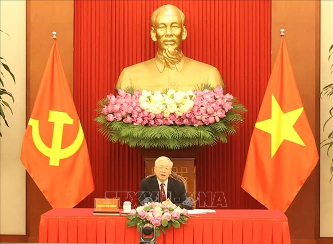 Chiều 5/8/2023, tại Trụ sở Trung ương Đảng, Tổng Bí thư Nguyễn Phú Trọng điện đàm với Chủ tịch Đảng Nhân dân Campuchia, Thủ tướng Chính phủ Vương quốc Campuchia Hun Sen. Ảnh : Trí Dũng/TTXVN