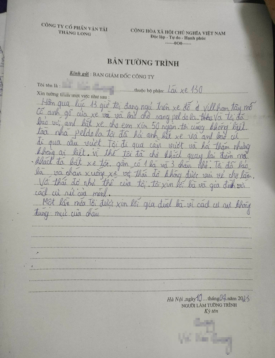 Tường trình của tài xế V.V.Q. Tường trình của tài xế V.V.Q.