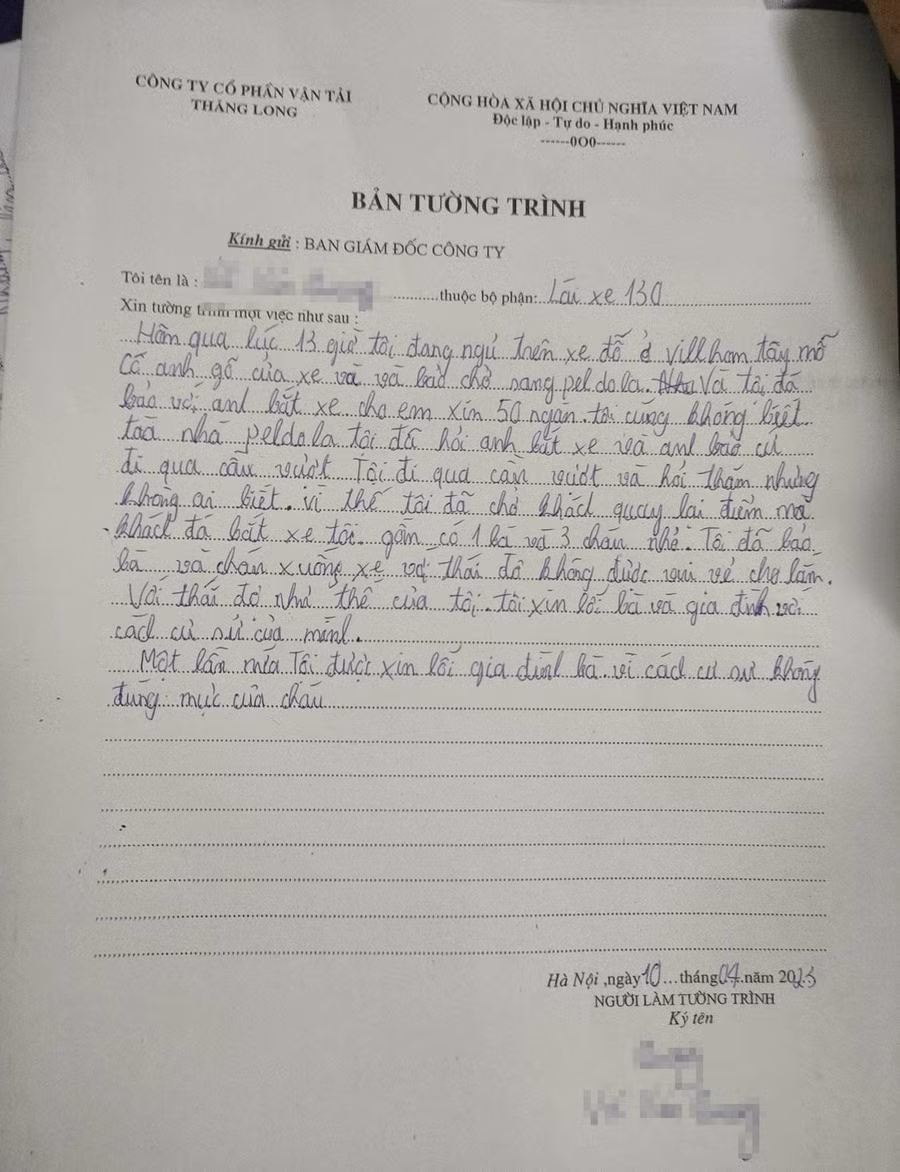 Tường trình của tài xế V.V.Q.