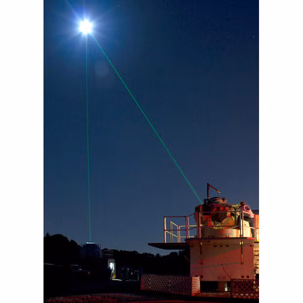 NASA’s Laser Ranging Facility fires two lasers at the moon from Goddard Space Flight Centre in Maryland, USA. Laser beams are used to track the Lunar Reconnaissance Orbiter around the moon. They are fired 28 times per second across nearly 250,000 miles at the LRO, which itself moves at nearly 3,600 miles per hour. By knowing the LRO’s precise location, scientists can ensure the accuracy of the moon maps the probe generates