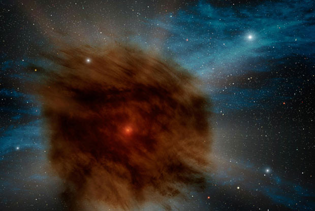 Những hình ảnh ấn tượng trong tuần ảnh 12 While searching the skies for black holes using NASA’s Spitzer Space Telescope, astronomers discovered a giant supernova that was smothered in its own dust. In this artist’s rendering, an outer shell of gas and dust (which erupted from the star hundreds of years ago (obscures the supernova within. This event in a distant galaxy hints at one possible future for the brightest star system in our own Milky Way