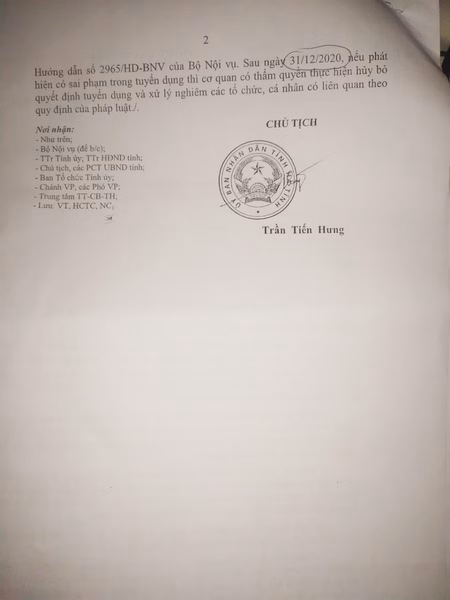 Văn bản UBND Hà Tĩnh yêu cầu rà soát, xử lý đối với những trường hợp có sai phạm trong công tác tuyển dụng cán bộ, công chức, viên chức.
