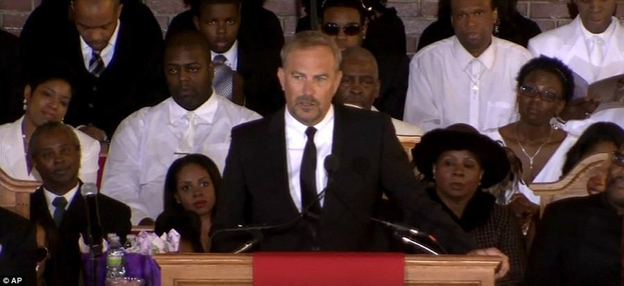 The Bodyguard co-star: Kevin Costner paid tribute to Whitney Houston today and shared fond memories of his time with the singer with the rest of the congregation Read more: http://www.dailymail.co.uk/news/article-2102985/Whitney-Houston-Funeral-A-galaxy-stars-gather-New-Jersey-say-goodbye-pop-legend.html#ixzz1mnDVsiCa