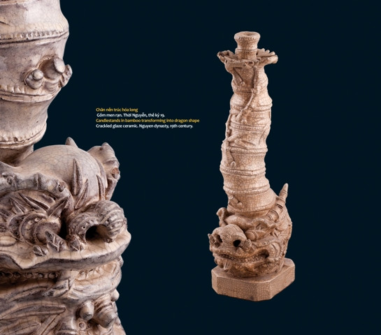 Chân nến trúc hóa long, gốm men rạn, thời Nguyễn, thế kỷ 19.