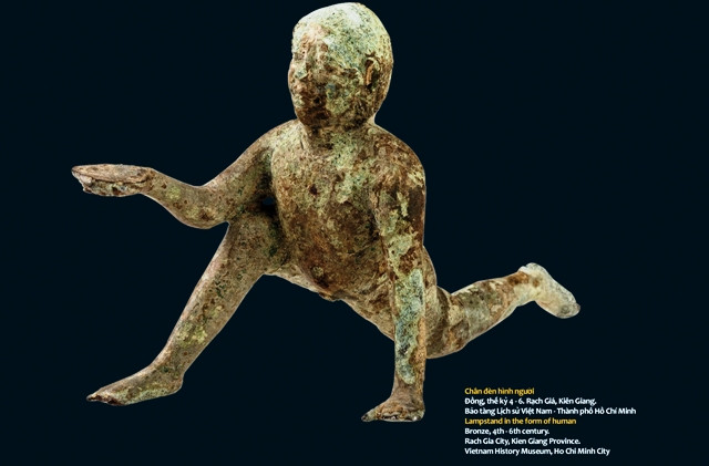 Chân đèn bằng đồng hình người, thế kỷ 4-6