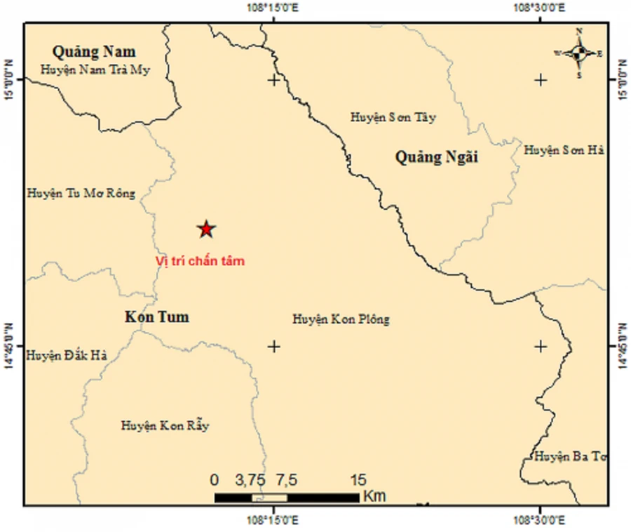 Trận động đất mới nhất xảy ra tại huyện Kon Plông. Ảnh: Viện Vật lý địa cầu.