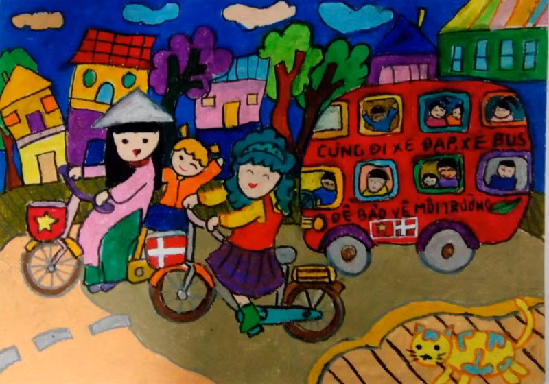 "Bảo vệ môi trường" - tranh của tác giả Đỗ Khánh Linh, được trao giải Đặc biệt. Ảnh: L.Q.V