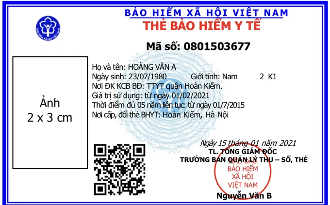 Mẫu thẻ BHYT mới. Ảnh: BHXH Việt Nam.