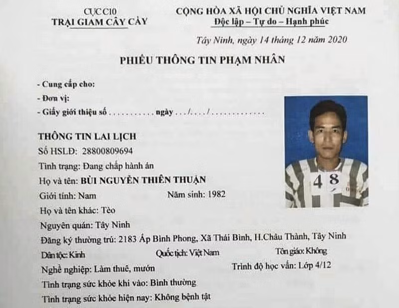 Phạm nhân Bùi Nguyễn Thiện Thuận