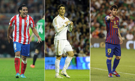 Bộ ba sát thủ (Falcao - Ronaldo - Messi) trên hàng công Bộ ba sát thủ (Falcao - Ronaldo - Messi) trên hàng công