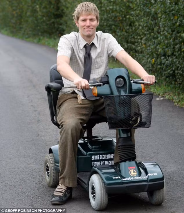 The petrol-powered super scooter, which is British racing green, can almost reach the national speed limit and keep up with cars on the motorway Read more: http://www.dailymail.co.uk/sciencetech/article-1320101/The-worlds-fastest-mobility-scooter-Plumber-converts-vehicle-hit-69mph.html#ixzz127IcKMbo
