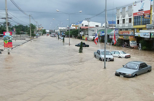 Thailand also reported flooding that submerged thousands of homes and vehicles and halted train services. No casualties were reported, and nearly 100 elephants were evacuated from a popular tourist attraction north of the capital Cars are seen on a flooded street in north-eastern province of Nakhon Ratchasima, Thailand 