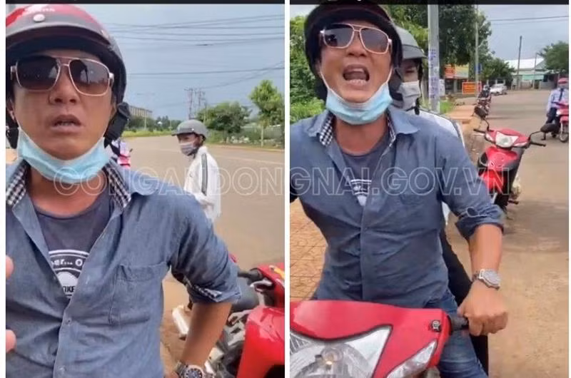 Vũ Nhật Tân có hành vi chửi bới, tấn công thành viên chốt kiểm soát dịch bệnh. Ảnh: Công an Đồng Nai.