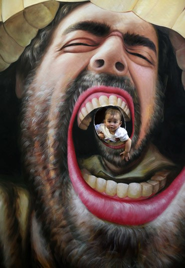 Bé chụp ảnh cùng hình vẽ 3D tại một triển lãm ở Trung Quốc A child poses for photos with a 3D painting at the Shuguang 798 Urban Experience Gallery, China.