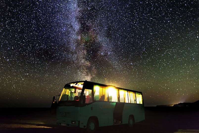 The Milky Way glows bright in the clear Icelandic sky. Photographer Iurie Belegurschi, 30, from Reykjavik, took advantage of the clear sky while taking 15 people on a photo tour around the south of Iceland. The group were hoping to see the Northern Lights, but ended up being treated to an even better sight - an incredibly bright Milky Way.