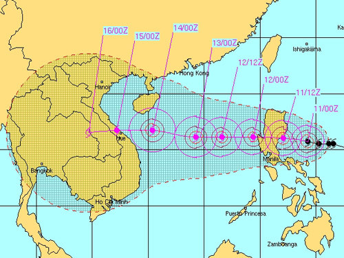  Dự báo vị trí và hướng di chuyển của bão Nari của Hải quân Mỹ 