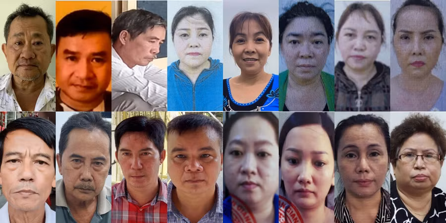 16/17 đối tượng bị cơ quan chức năng khởi tố liên quan đến vụ án đánh bạc trên 2.000 tỷ đồng. Ảnh: Công an An Giang.