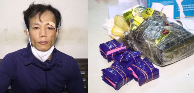 Đối tượng Nguyễn Xuân Dũng cùng tang vật của vụ án. Ảnh: Công an Nghệ An.