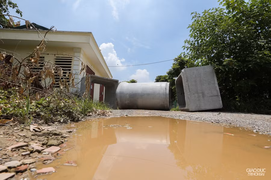 Ống thoát nước được trưng dụng thành hàng rào.