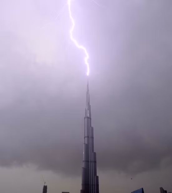 The spire of the Burj Khalifa - the world’s tallest building - is struck by lightning