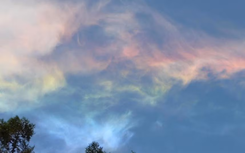 Nature puts on a spectacular light show in a phenomenon called a fire rainbow. Brandon Rios’s father photographed the sky flickering with colour over Douglas, Arizona. Fire rainbows, or circumhorizon arcs, occur when cirrus clouds are far enough up in the air to form plate-shaped ice crystals. When the sun is at the right angle it hits the top of these plates and splits into different colours that are visible on the ground.